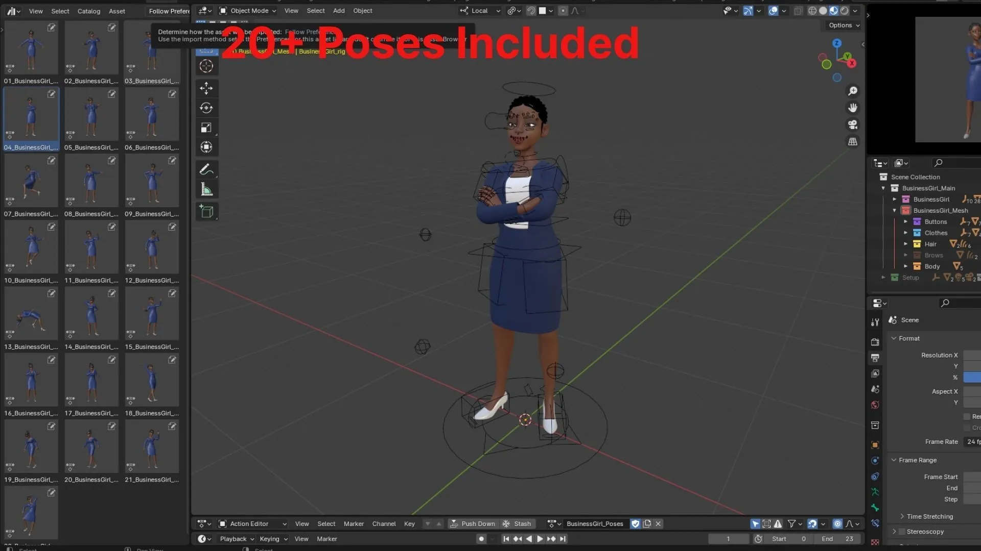 20 pre-made poses for Business Female Black Woman